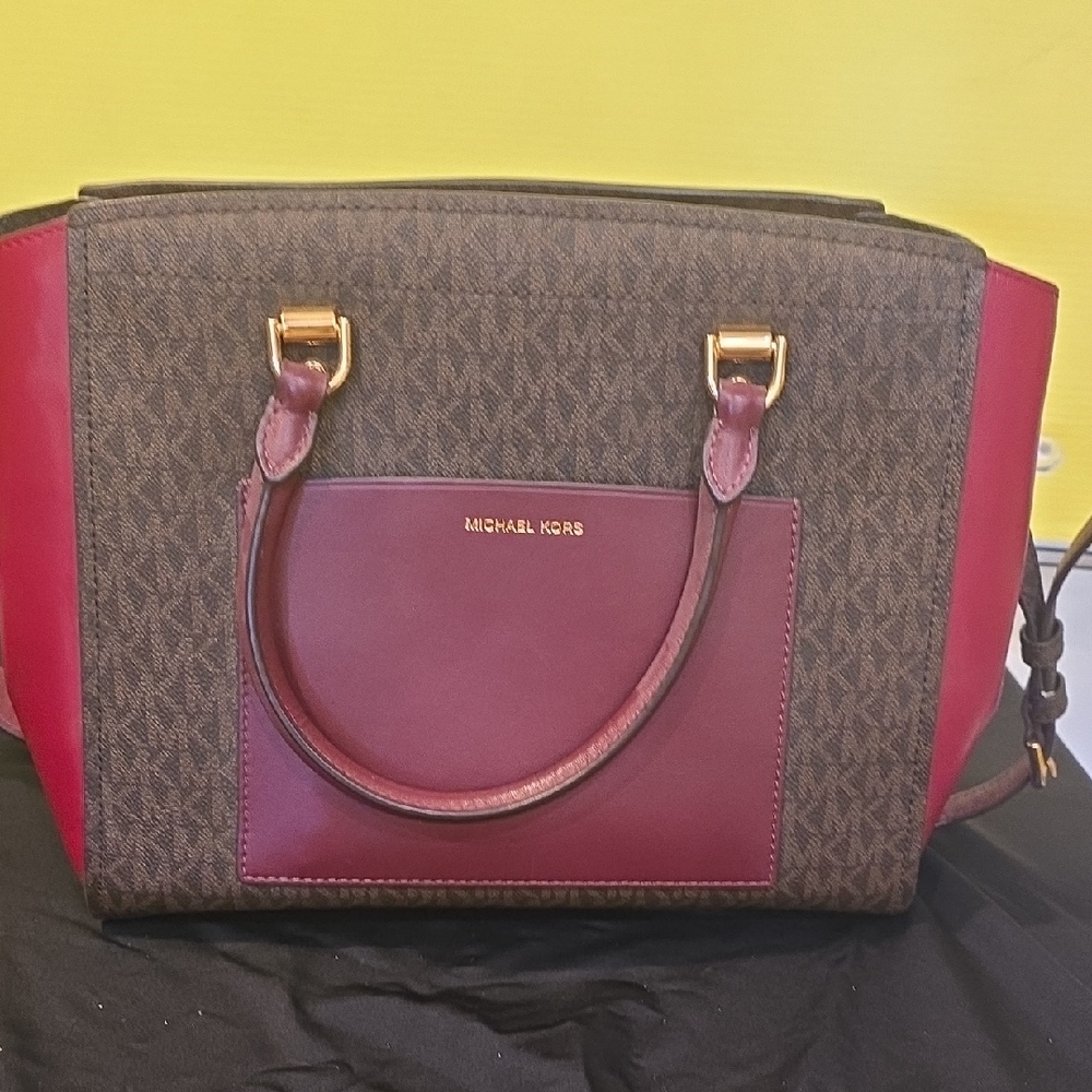 Michael Kors Red and Brown Satchel